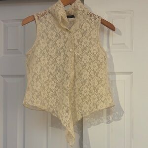 Elegant Cream Lace Sleeveless Top